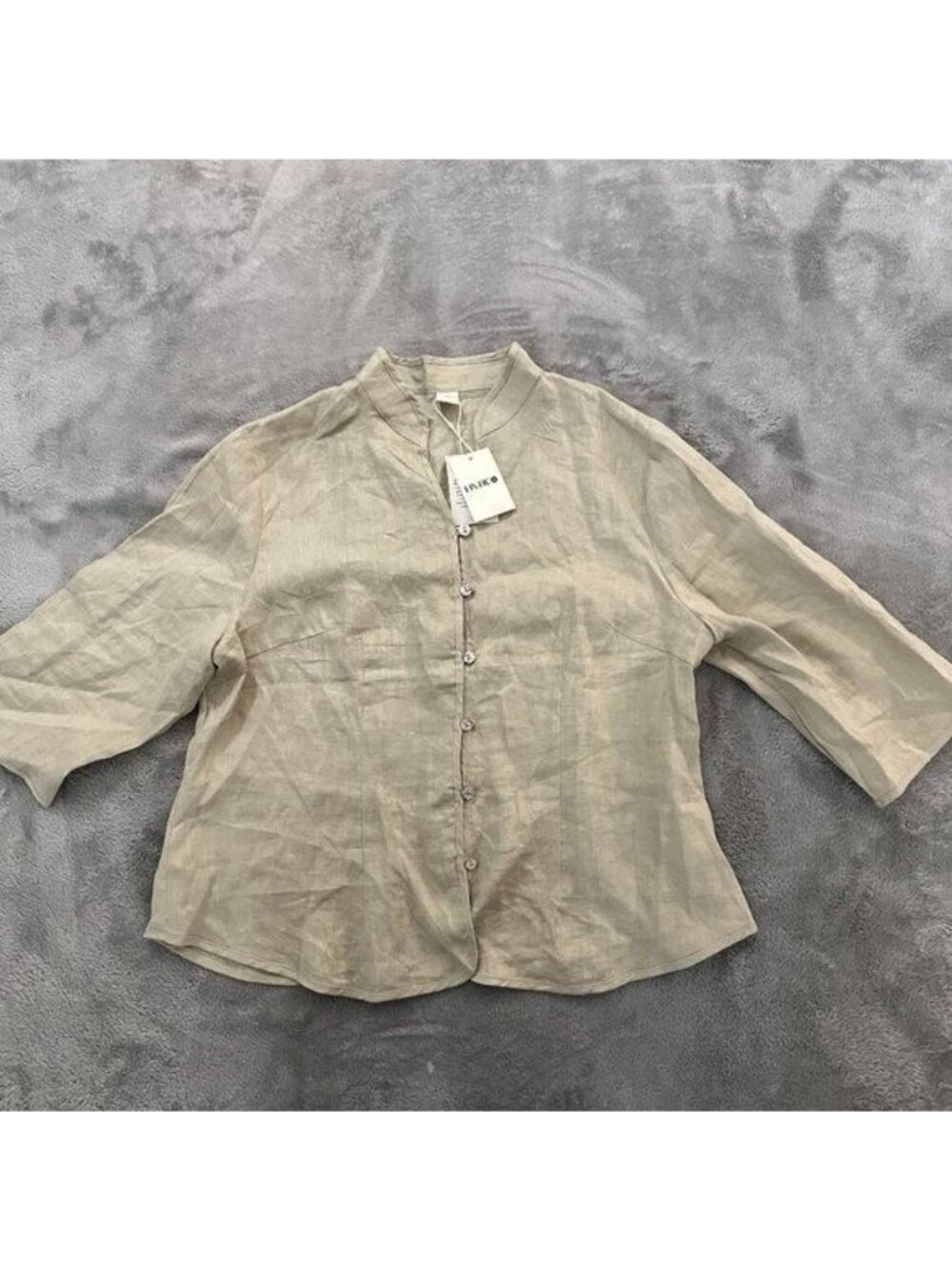 NWT Lintico Amelia Hand Button 100% Linen Fitted Jacket Blouse Women's XXL Khaki